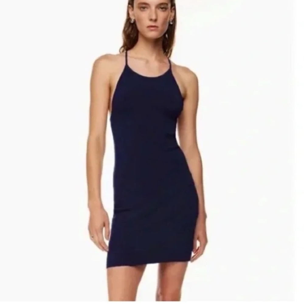 Aritzia Babaton Anderson Sculpt Knit Halter Mini Dress Navy Blue